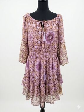 Taylor Lavender Paisley Tie-Front Tiered Dress